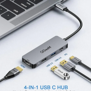Hub adaptador USB tipo C QGeeM M4V03 con salida HDMI 4K y carga de 100W